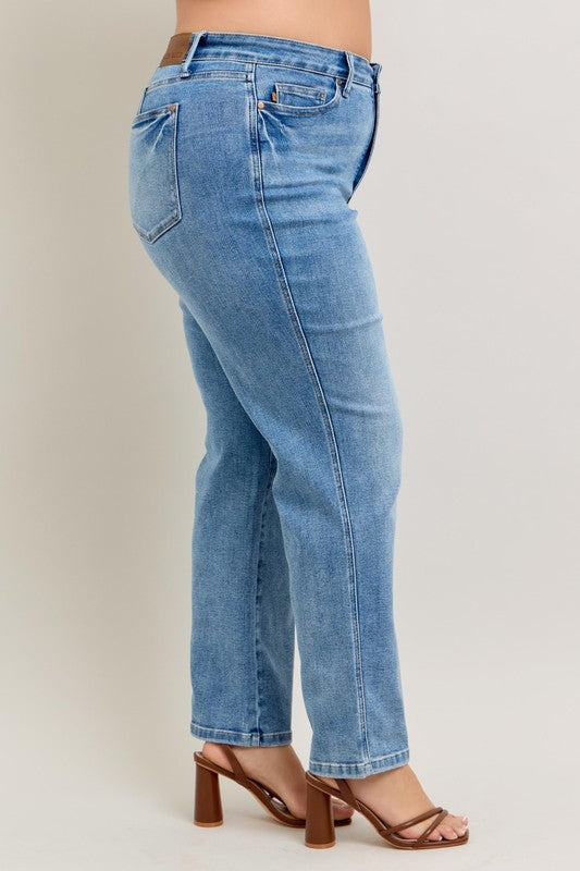 Women's tummy control vintage wash straight jeans – flattering and timeless style