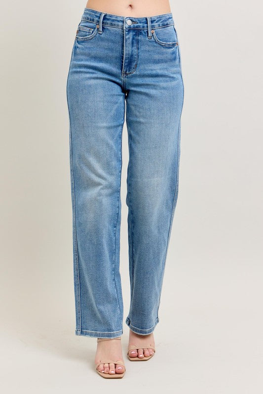 Women's tummy control vintage wash straight jeans – flattering and timeless style